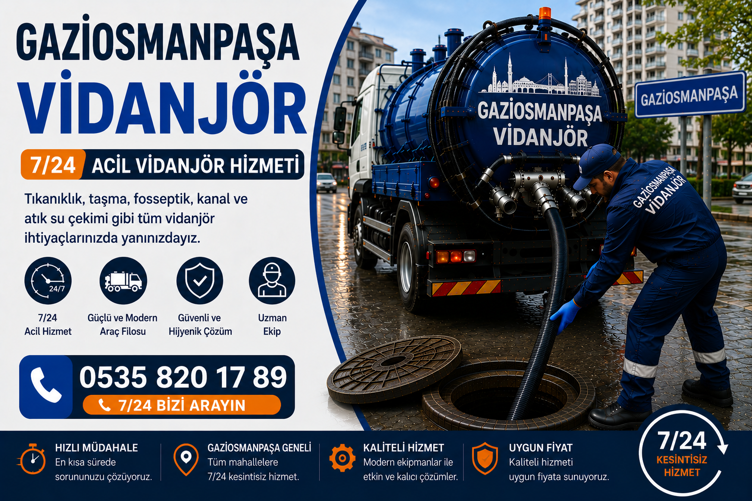 Gaziosmanpaşa Vidanjör | 7/24 Acil Vidanjör Hizmeti