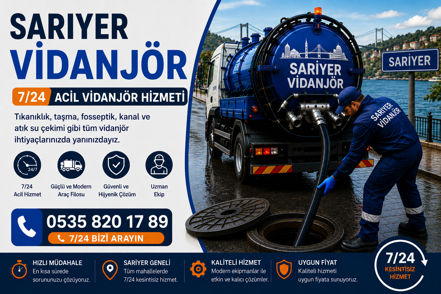 Sarıyer Vidanjör | 7/24 Acil Vidanjör Hizmeti