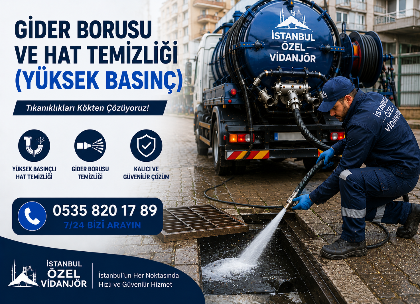 Gider Borusu ve Hat Temizliği (Yüksek Basınç)